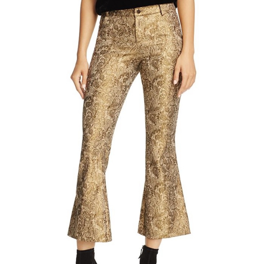 Alice and Olivia Drew Cropped Pant Gold Jacquard Print